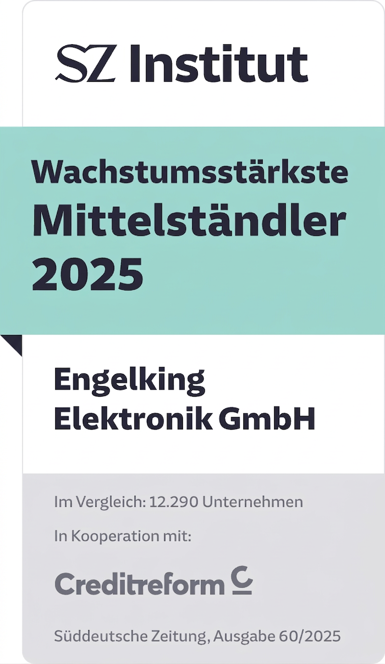 Auszeichnung „Wachstumsstärkste Mittelständler 2025“ vom SZ Institut für Engelking Elektronik GmbH – Ranking unter 12.290 Unternehmen in Kooperation mit Creditreform.