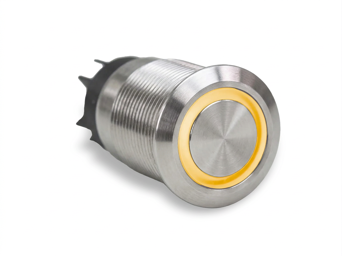 CMI25 19mm Edelstahl Taster Flach, Ringbeleuchtung Gelb