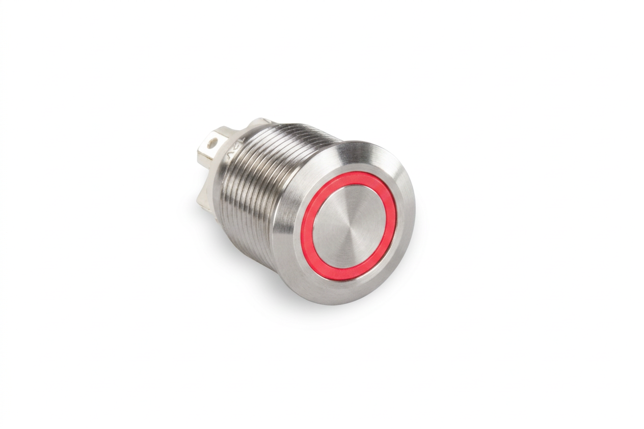 CMI10 16mm Taster Edelstahl Flach, Ringbeleuchtung Rot