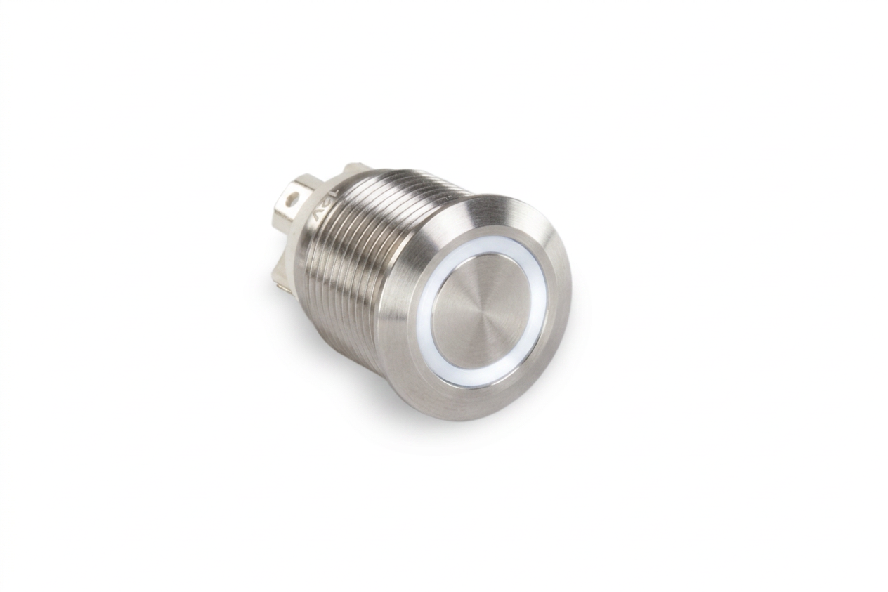 CMI10 16mm Taster Edelstahl Flach, Ringbeleuchtung Weiss