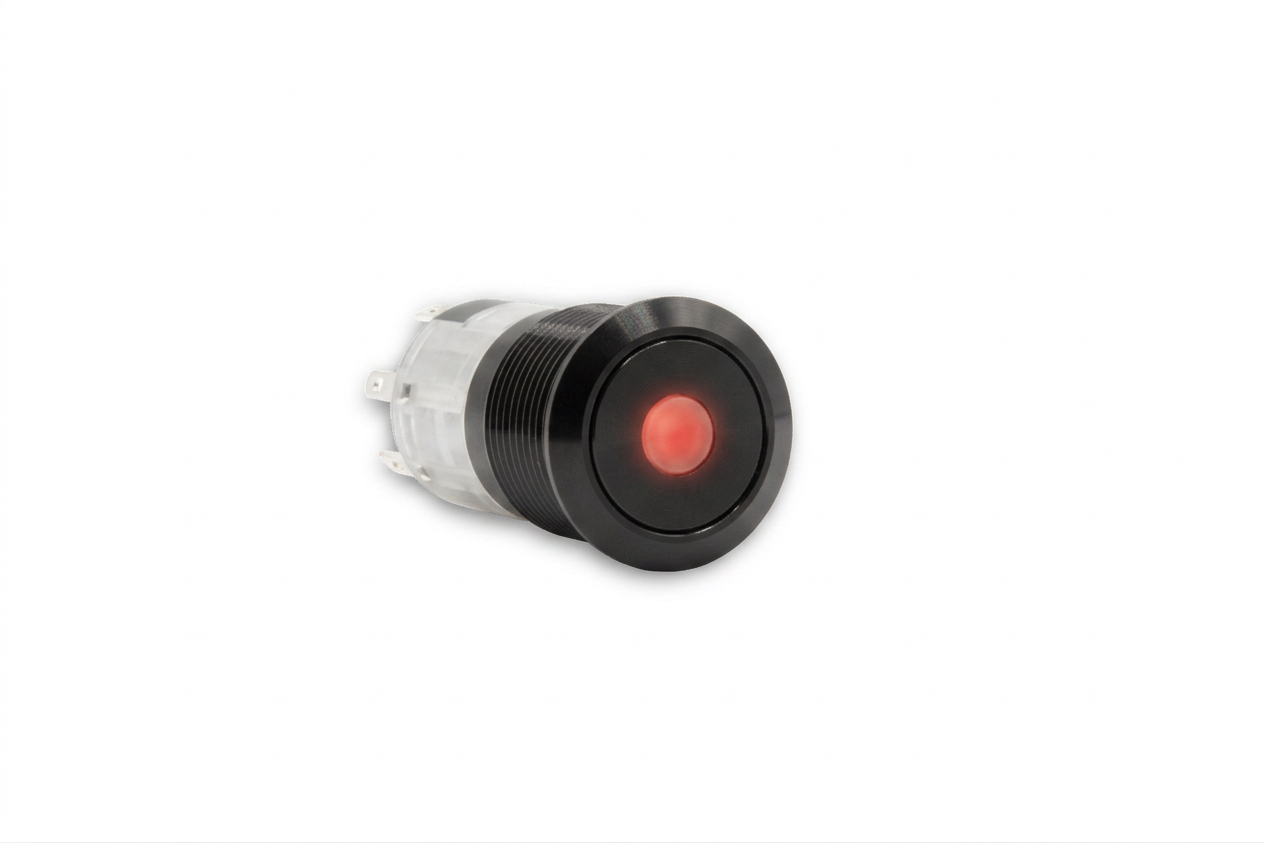 CMI15 16mm Aluminium Schalter (rastend) Flach, Punktbeleuchtung Rot