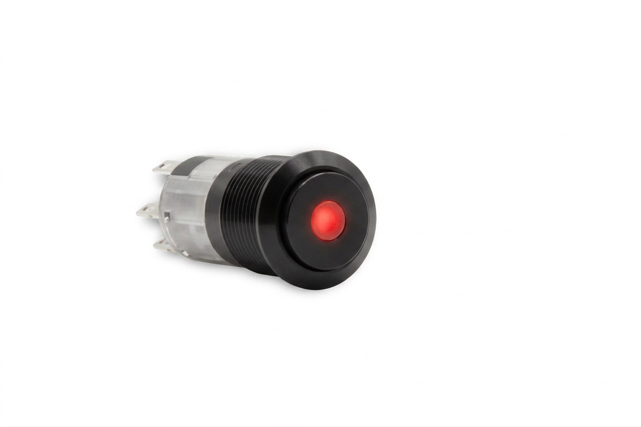 CMI15 16mm Aluminium Schalter (rastend) Hervorstehend, Punktbeleuchtung Rot