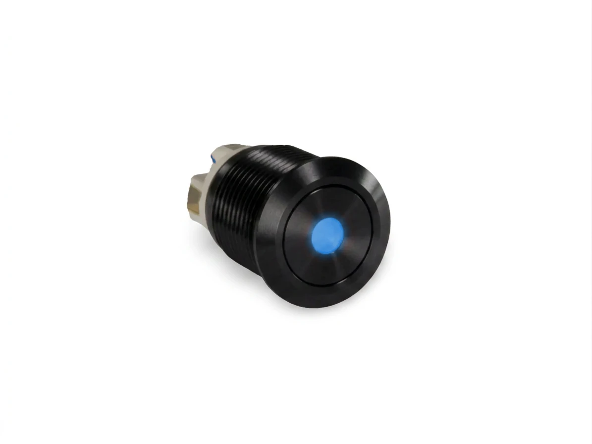 CMI10 16mm Taster Aluminium Flach, Punktbeleuchtung Blau/Rot bipolar