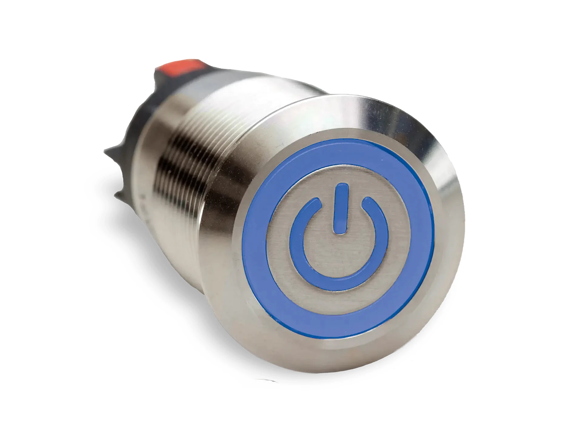CMI25 19mm Edelstahl Schalter (rastend) Flach, Standby Symbol mit Ringbeleuchtung Blau/Rot bipolar
