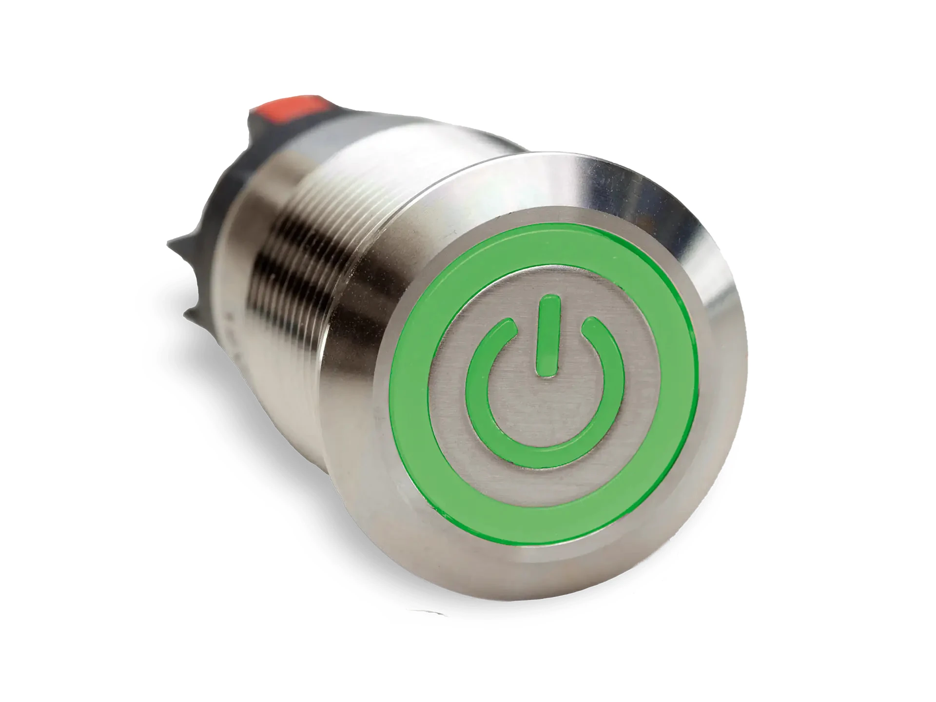 CMI25 19mm Edelstahl Schalter (rastend) Flach, Standby Symbol mit Ringbeleuchtung Grün/Rot bipolar