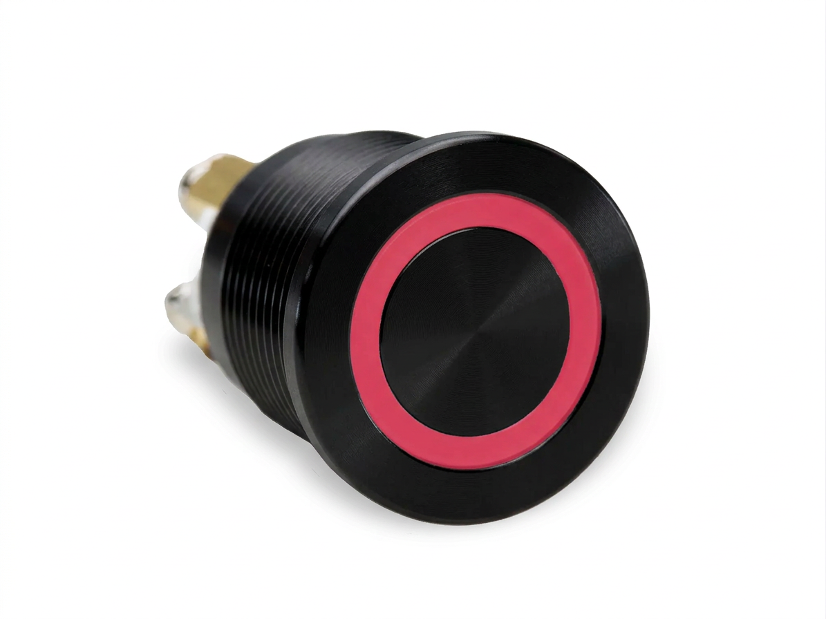 CMI21 19mm Aluminium Taster Flach, Ringbeleuchtung Rot