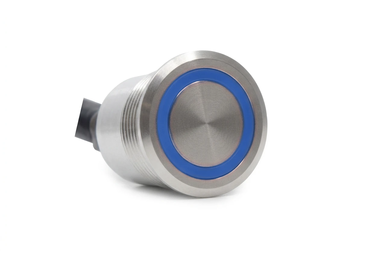 CMI58 22mm Aluminium Schalter (rastend) Ringbeleuchtung Blau/Rot direkt