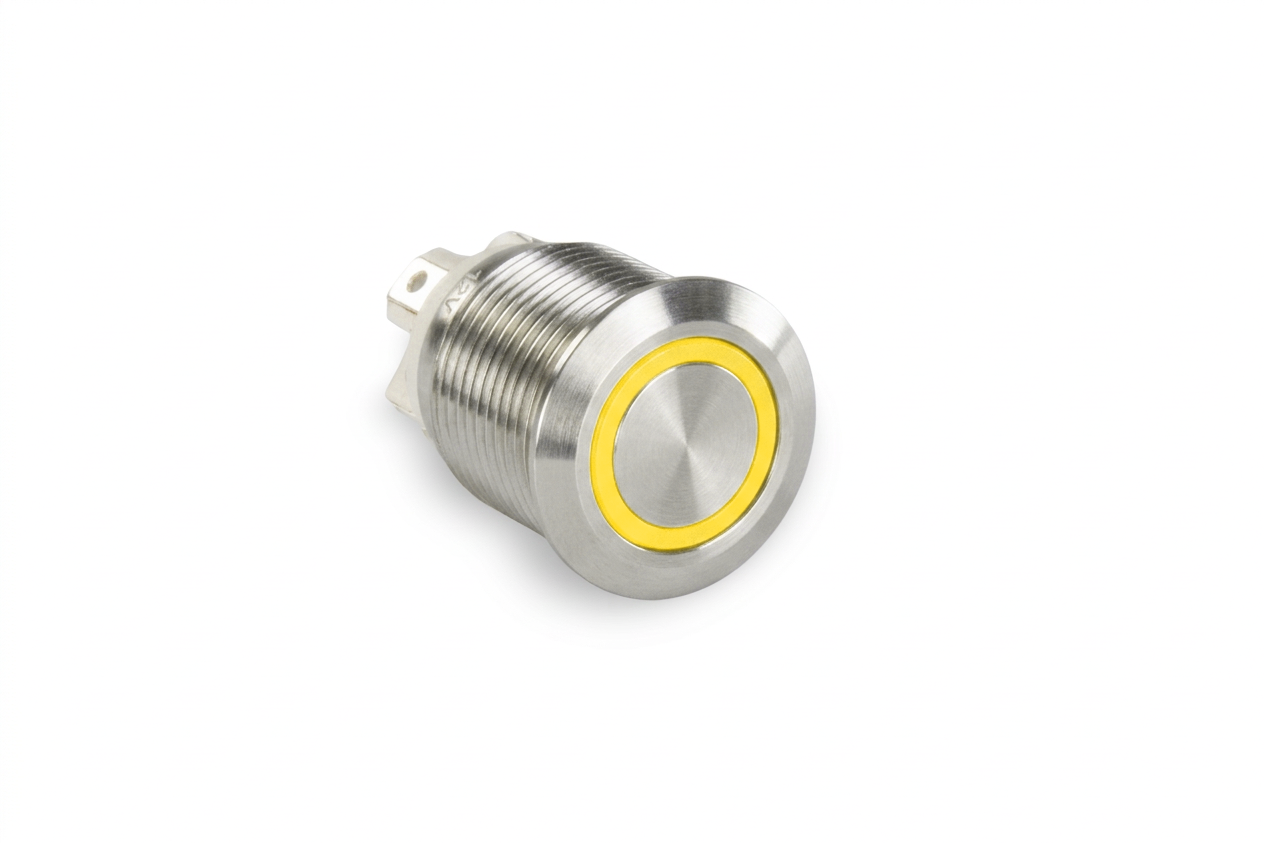 CMI10 16mm Taster Edelstahl Flach, Ringbeleuchtung Gelb