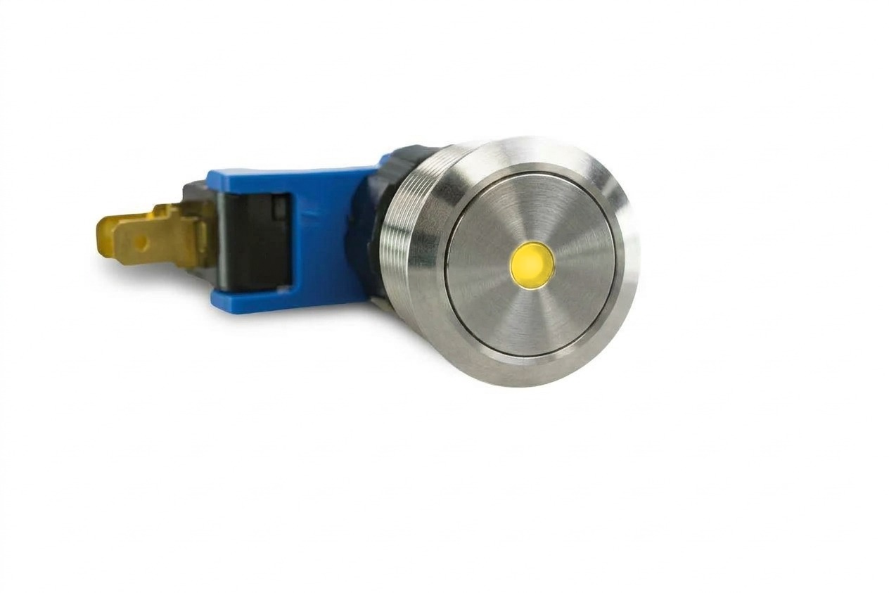 CMI27 19mm Taster Edelstahl Flach, Punktbeleuchtung Gelb