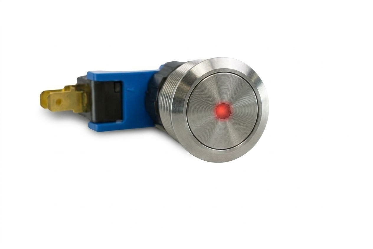 CMI27 19mm Schalter (rastend) Edelstahl Flach, Punktbeleuchtung Rot
