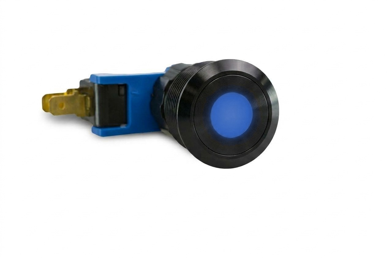 CMI27 19mm Schalter (rastend) Aluminium Flach, Punktbeleuchtung Blau