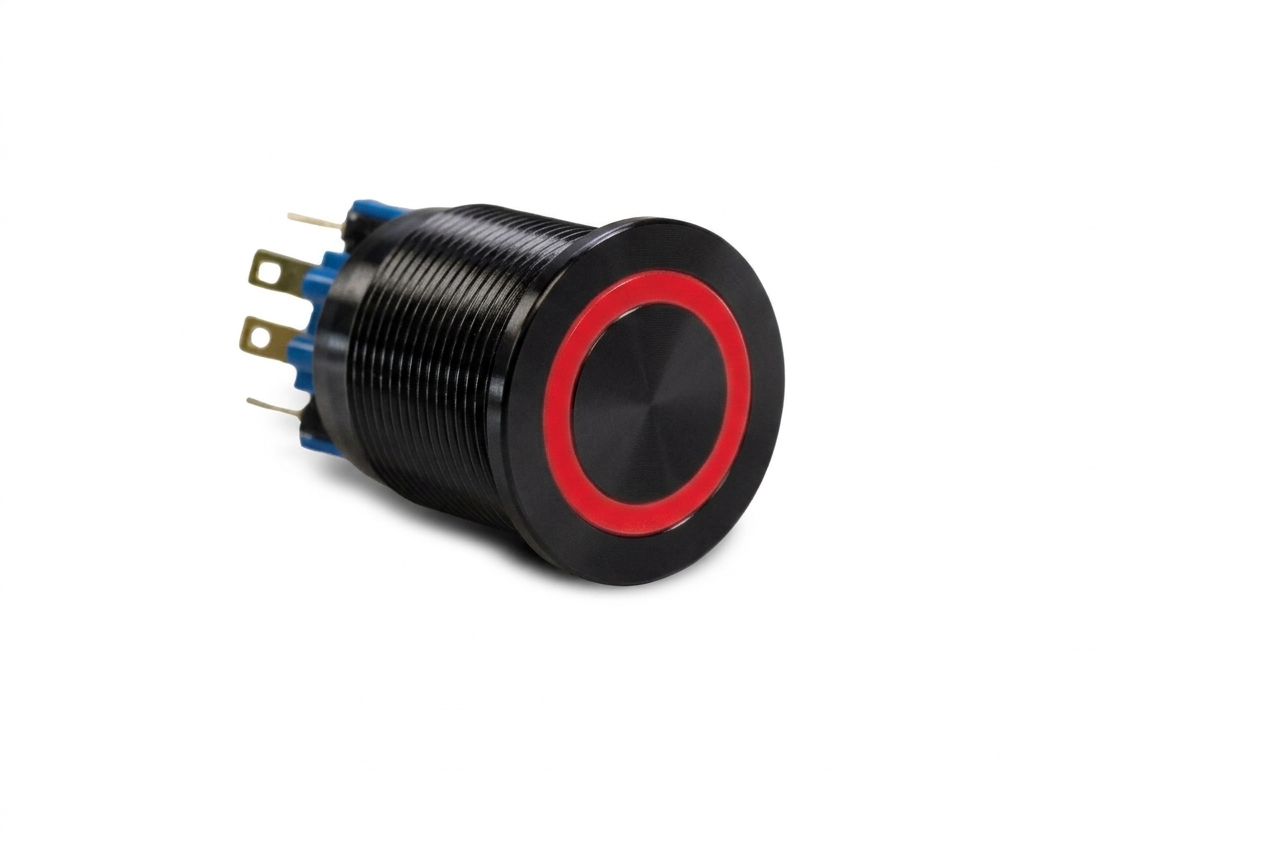 CMI36 22mm Aluminium Schalter (rastend) Flach, Ringbeleuchtung Rot