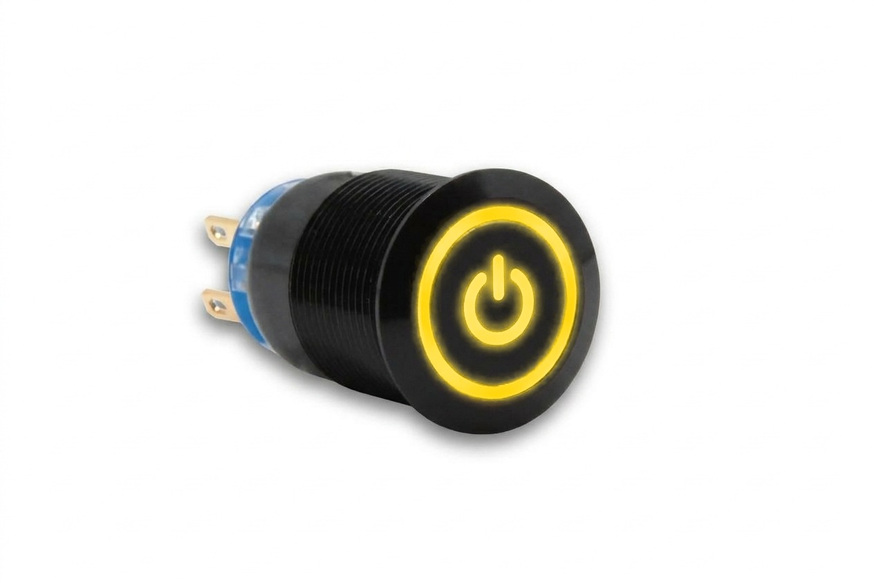 CMI19 19mm Aluminium Schalter (rastend) Flach, Standby Symbol mit Ringbeleuchtung 