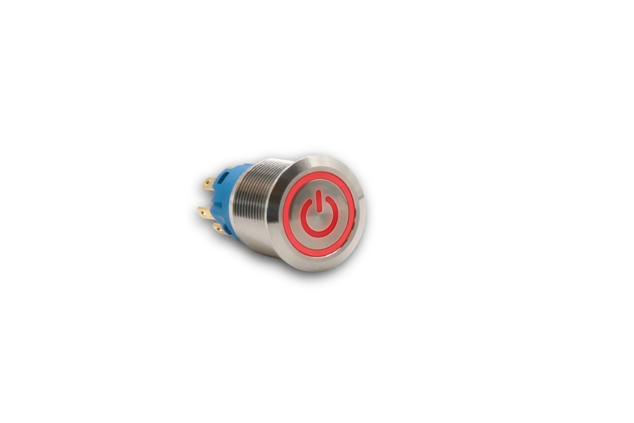 CMI19 19mm Edelstahl Schalter (rastend) Flach, Standby Symbol mit Ringbeleuchtung 