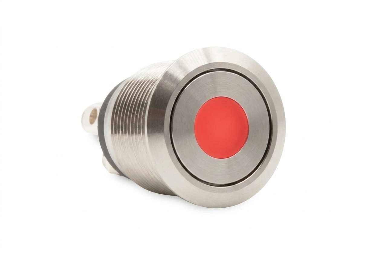 CMI02 19mm Taster Edelstahl Flach, Punktbeleuchtung Rot