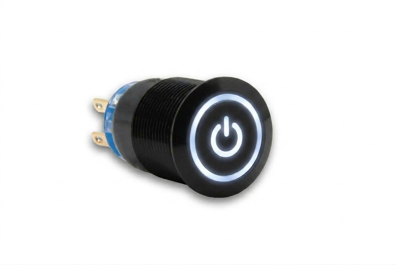 CMI19 19mm Aluminium Schalter (rastend) Flach, Standby Symbol mit Ringbeleuchtung 
