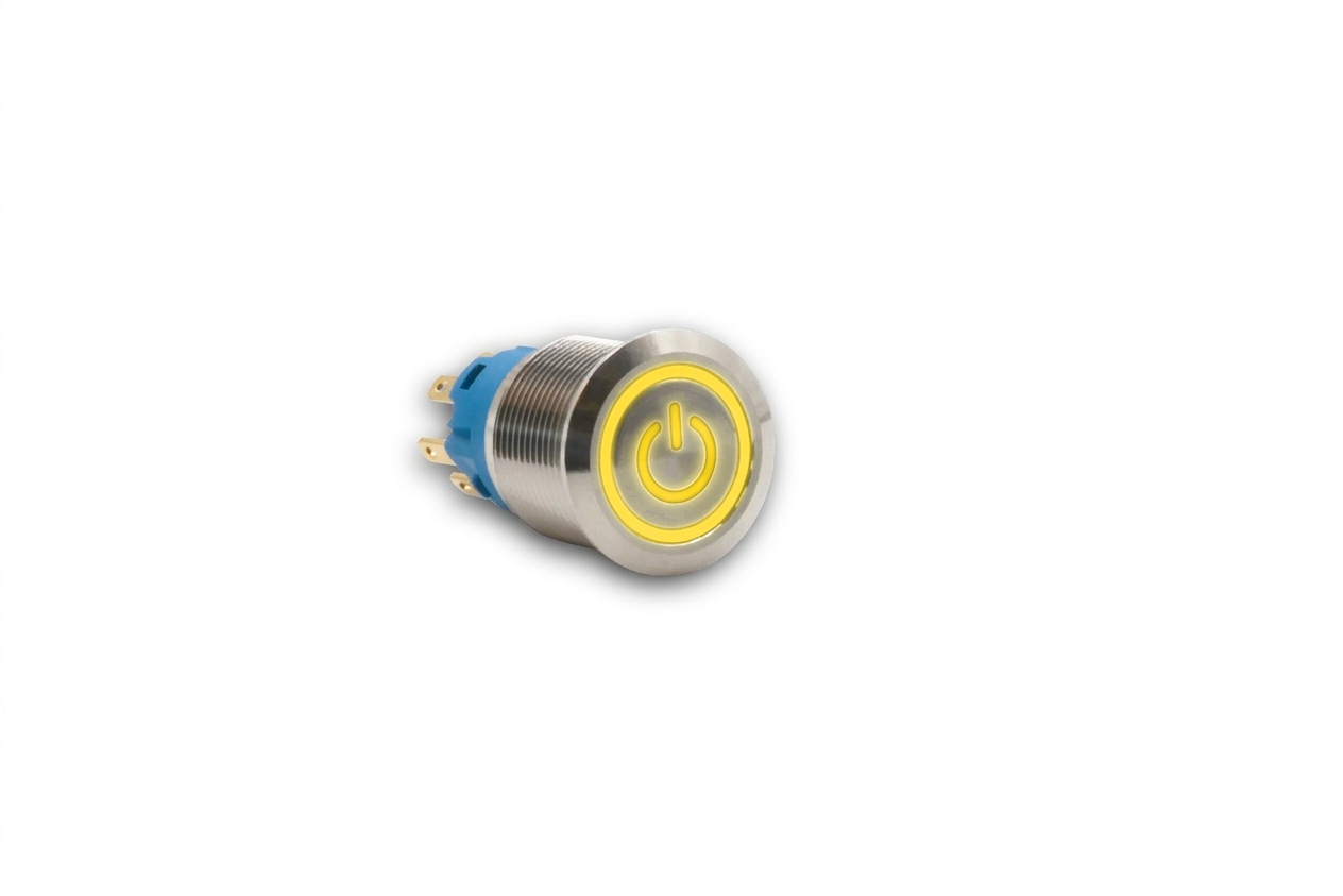 CMI19 19mm Edelstahl Schalter (rastend) Flach, Standby Symbol mit Ringbeleuchtung 