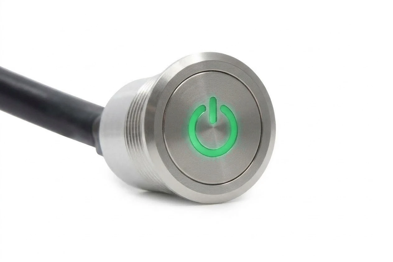 CMI58 22mm Aluminium Schalter (rastend) Standby Symbolbeleuchtung Grün/Rot direkt