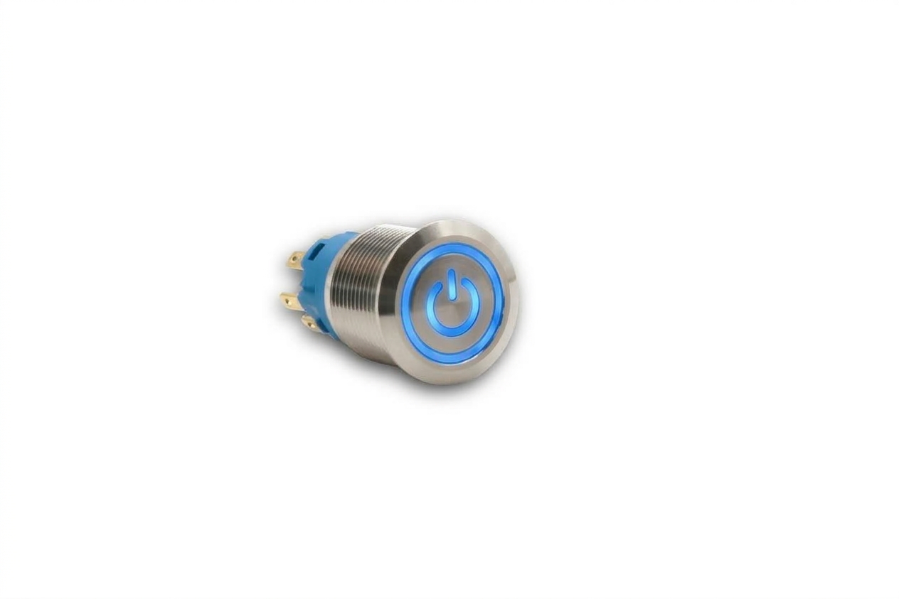 CMI19 19mm Edelstahl Schalter (rastend) Flach, Standby Symbol mit Ringbeleuchtung 