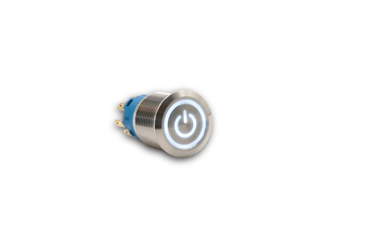 CMI19 19mm Edelstahl Schalter (rastend) Flach, Standby Symbol mit Ringbeleuchtung 