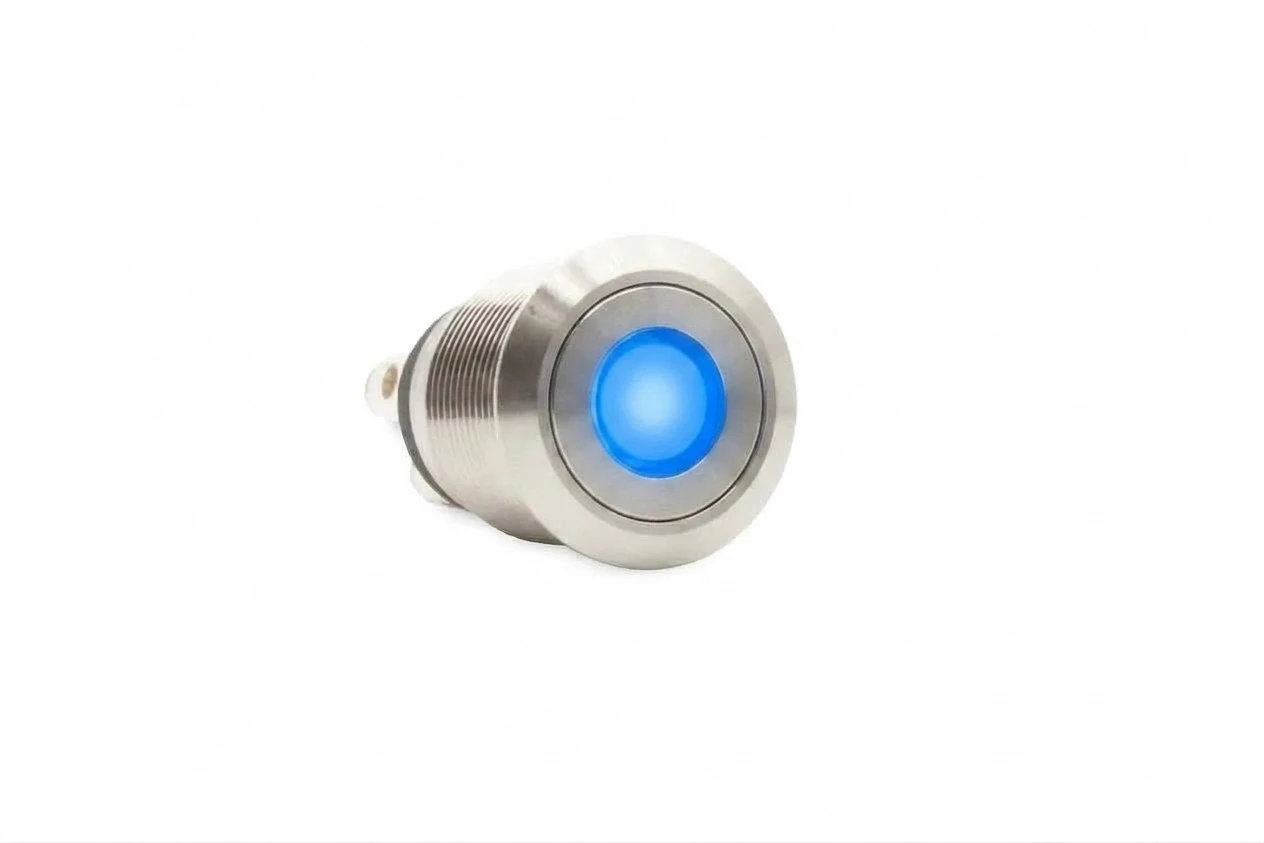 CMI02 19mm Taster Edelstahl Flach, Punktbeleuchtung Blau/Rot bipolar