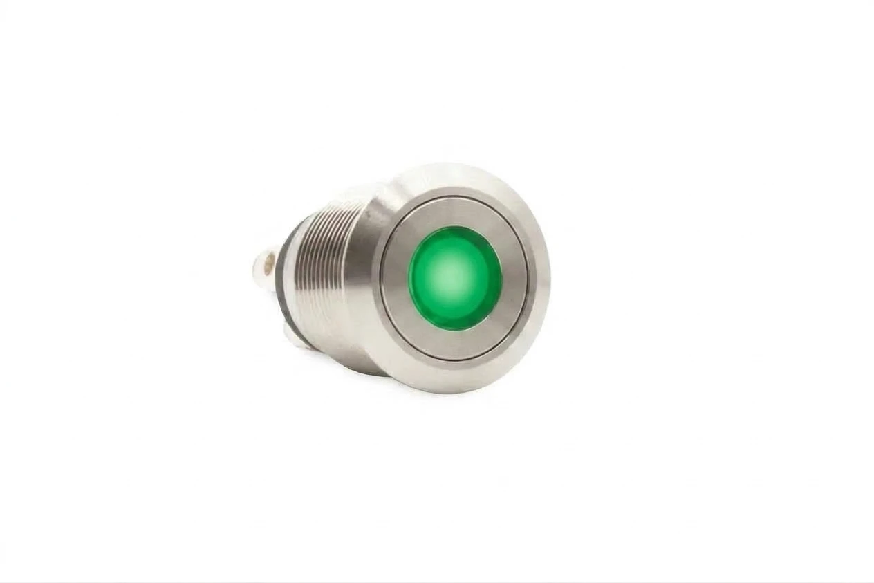 CMI02 19mm Taster Edelstahl Flach, Punktbeleuchtung Grün/Blau bipolar