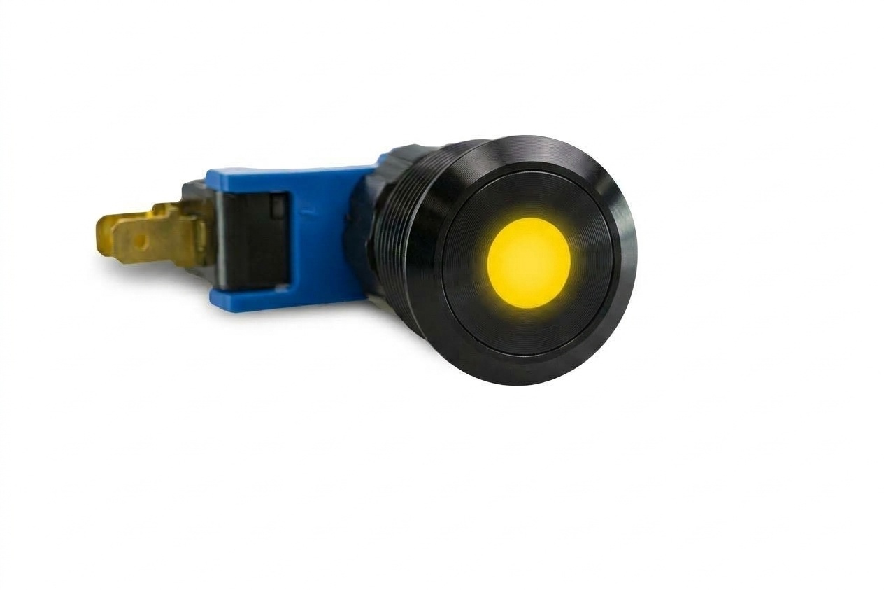 CMI27 19mm Schalter (rastend) Aluminium Flach, Punktbeleuchtung Gelb