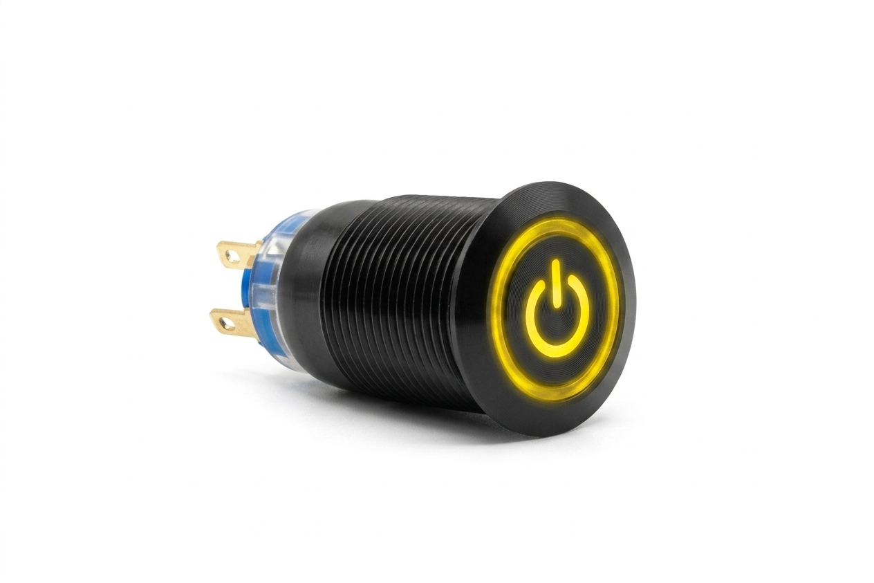 CMI19 19mm Aluminium Schalter (rastend) Flach, Standby Symbol mit Ringbeleuchtung 
