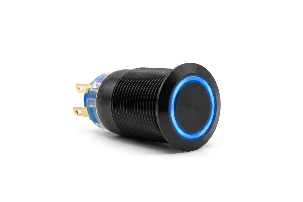 CMI19 19mm Aluminium Schalter (rastend) Flach, Ringbeleuchtung 