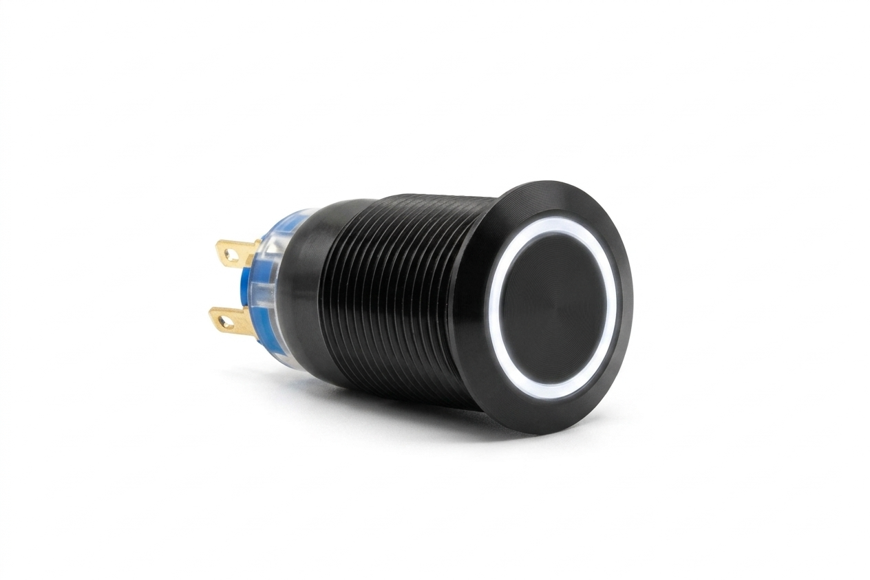 CMI19 19mm Aluminium Schalter (rastend) Flach, Ringbeleuchtung 