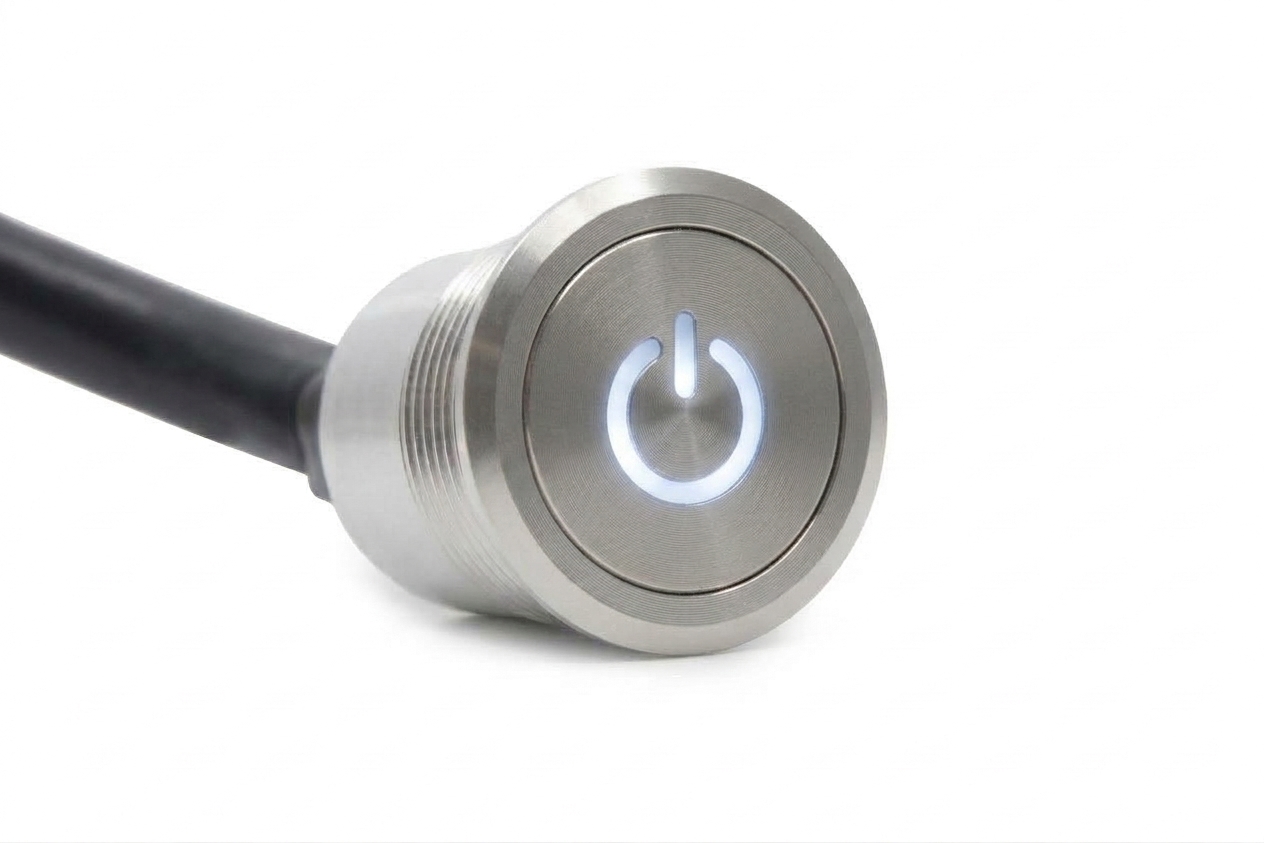 CMI58 22mm Aluminium Schalter (rastend) Standby Symbolbeleuchtung Weiss