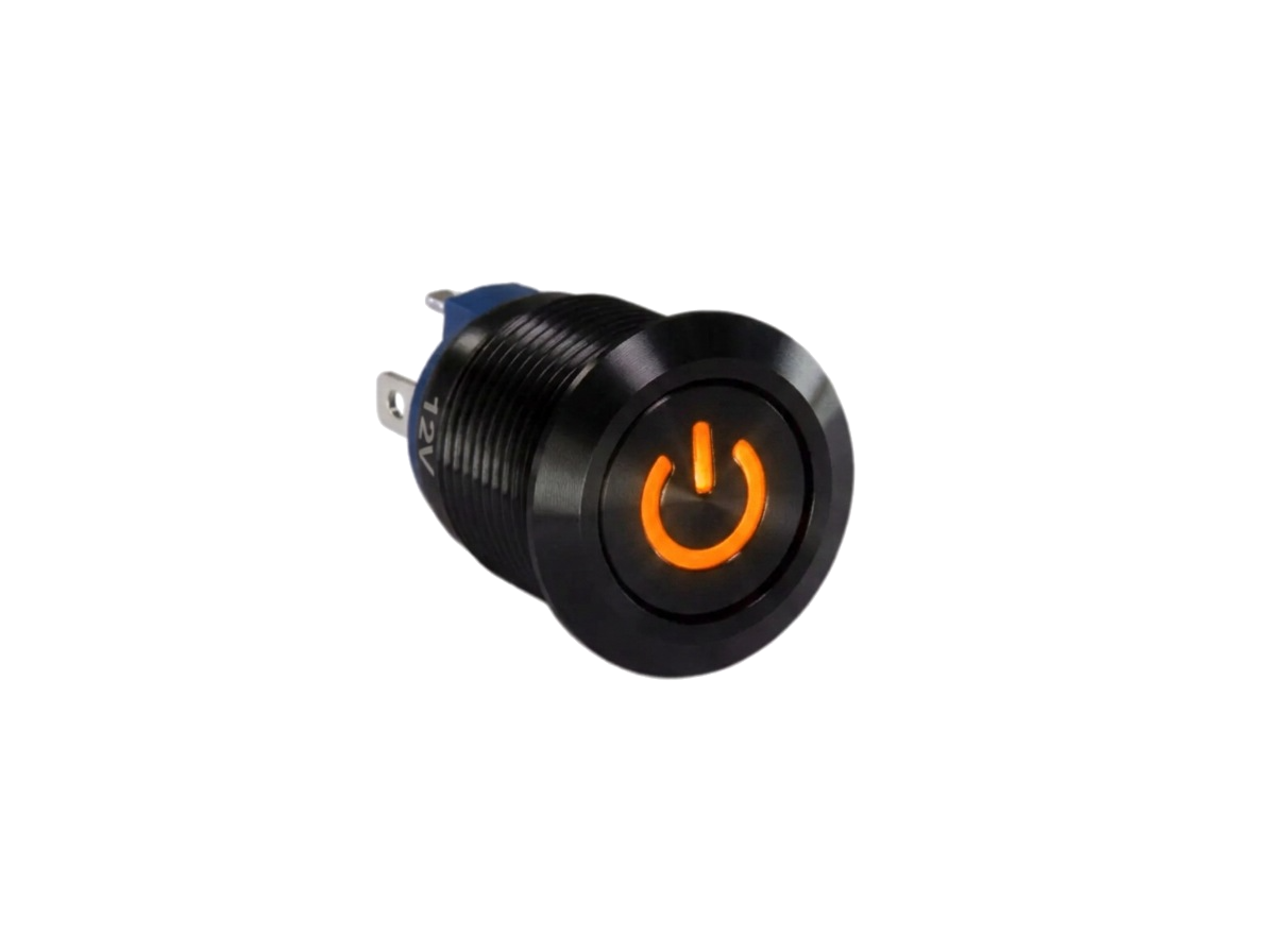 CMI08 12mm Aluminium Taster Flach, Standby Symbolbeleuchtung Orange