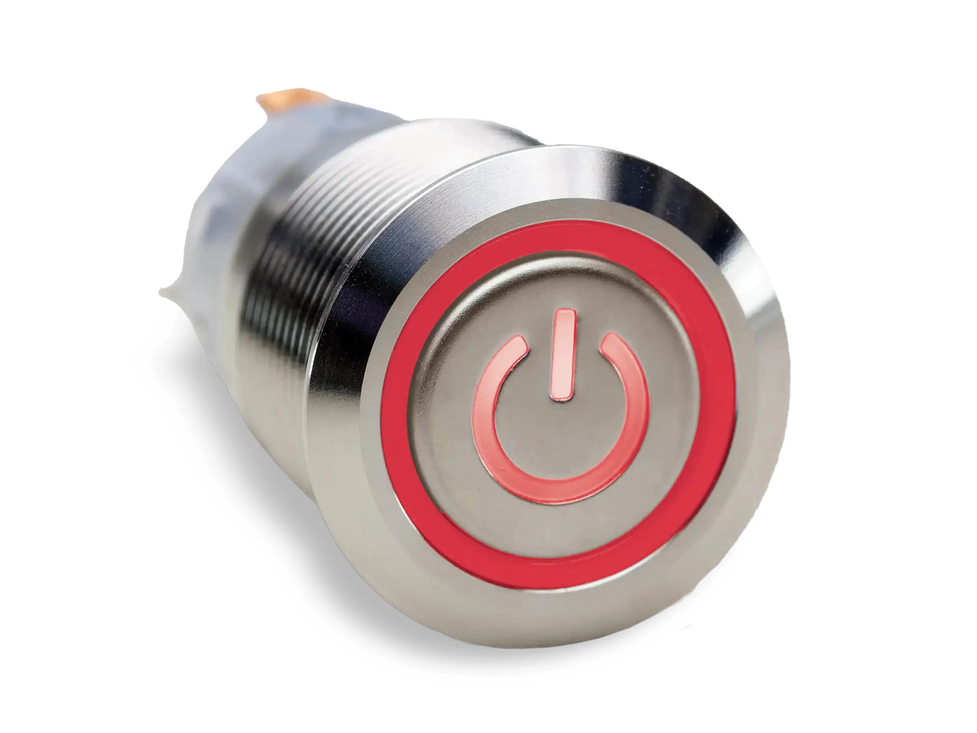 CMI30 19mm Edelstahl Schalter (rastend) Flach, Standby Symbol mit Ringbeleuchtung RGB gemeinsame Anode