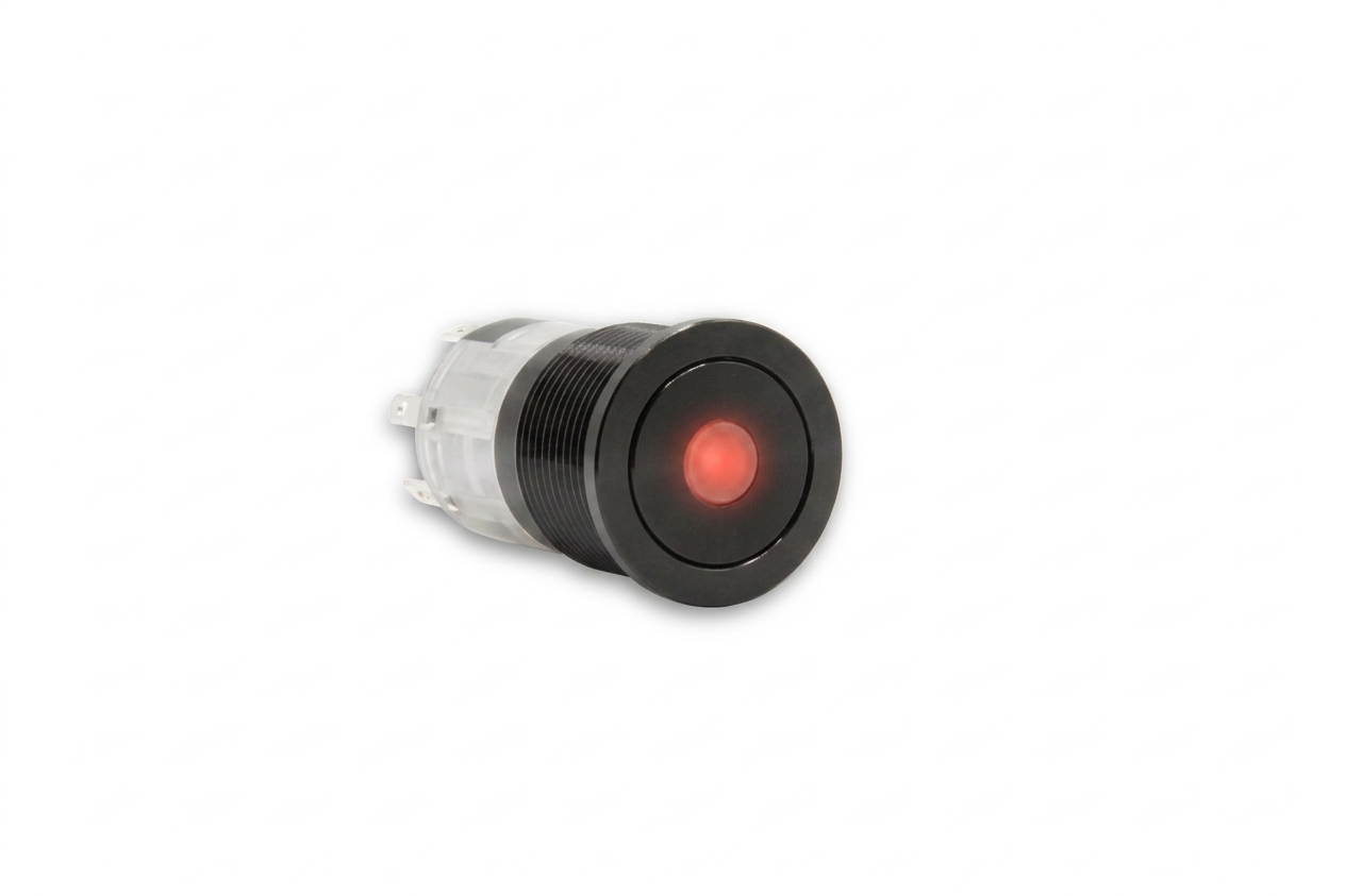 CMI16 16mm Aluminium Schalter (rastend) Flach, Punktbeleuchtung Rot
