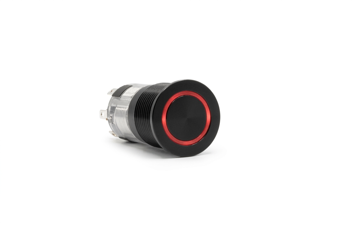 CMI16 16mm Aluminium Schalter (rastend) Flach, Ringbeleuchtung Rot
