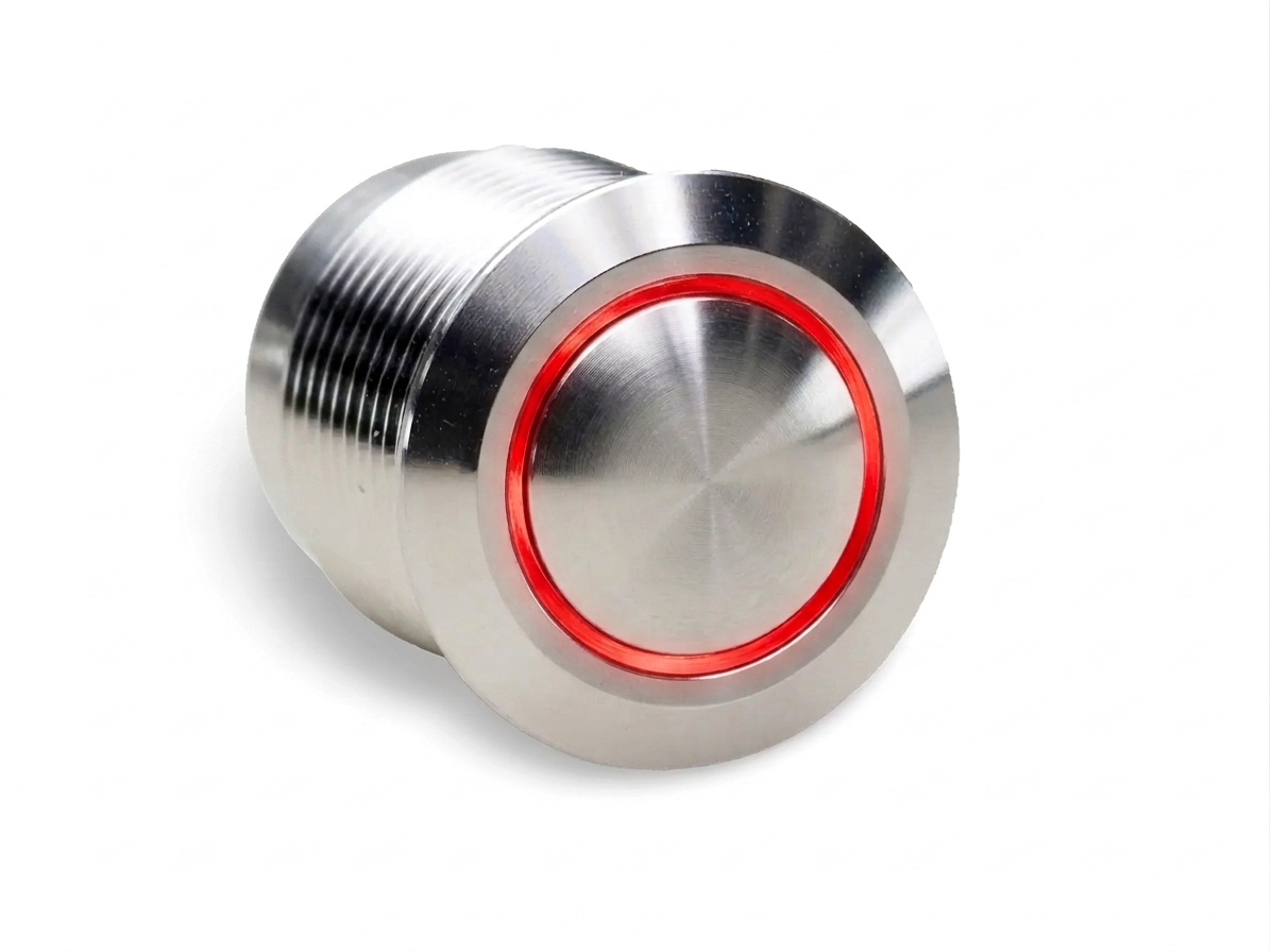 CMI10 16mm Taster Edelstahl Gewölbt, Ringbeleuchtung Rot
