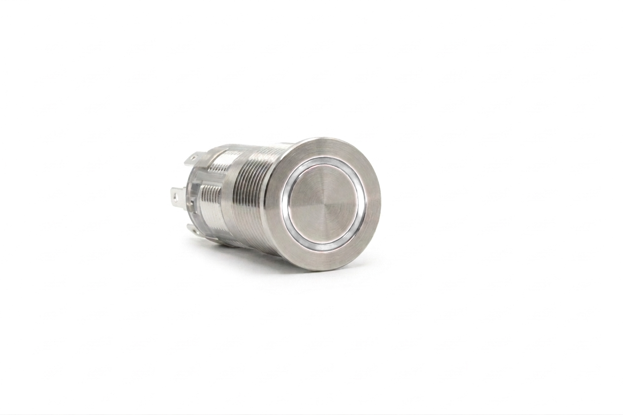 CMI16 16mm Edelstahl Schalter (rastend) Flach, Ringbeleuchtung Weiss