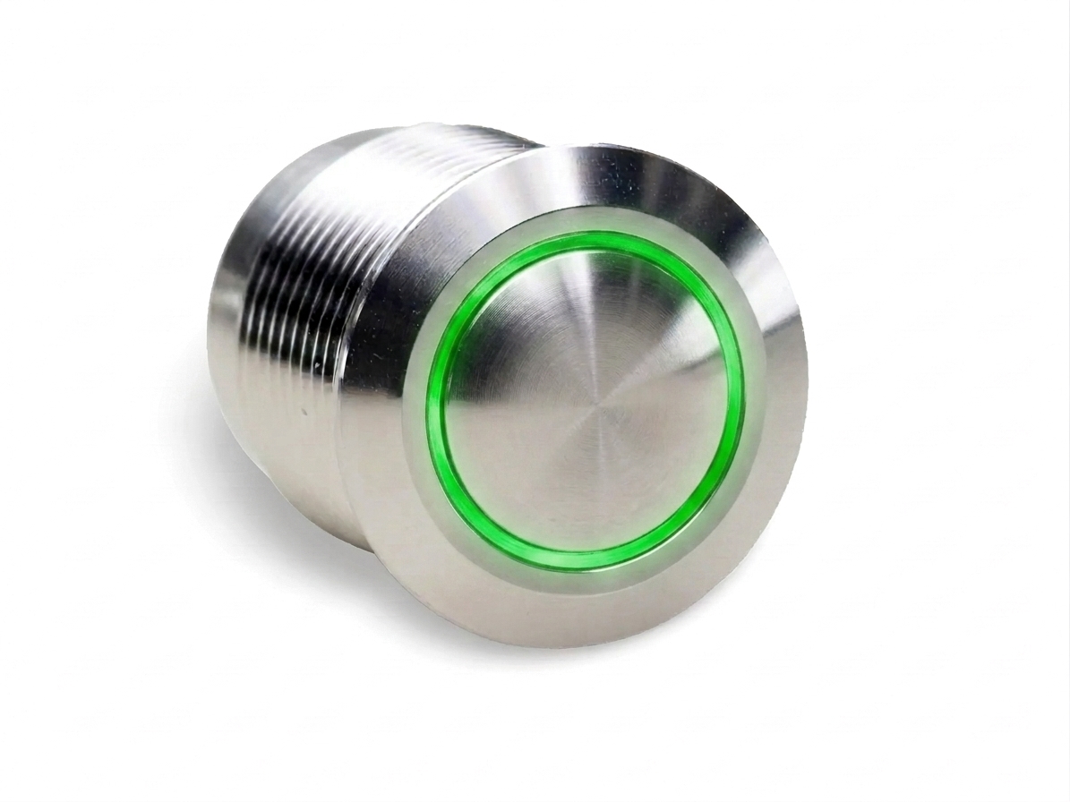 CMI10 16mm Taster Edelstahl Gewölbt, Ringbeleuchtung Grün