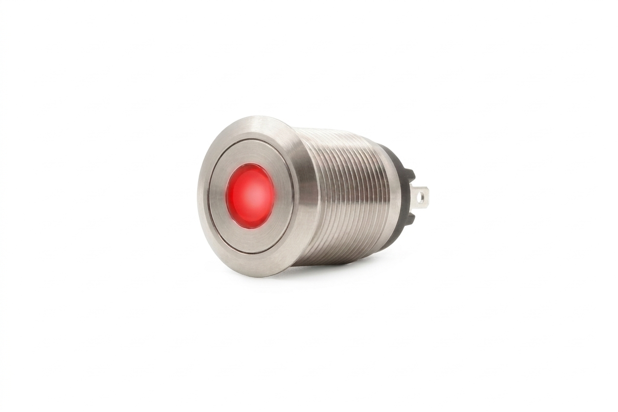 CMI02 19mm Taster Edelstahl Flach, Punktbeleuchtung Rot