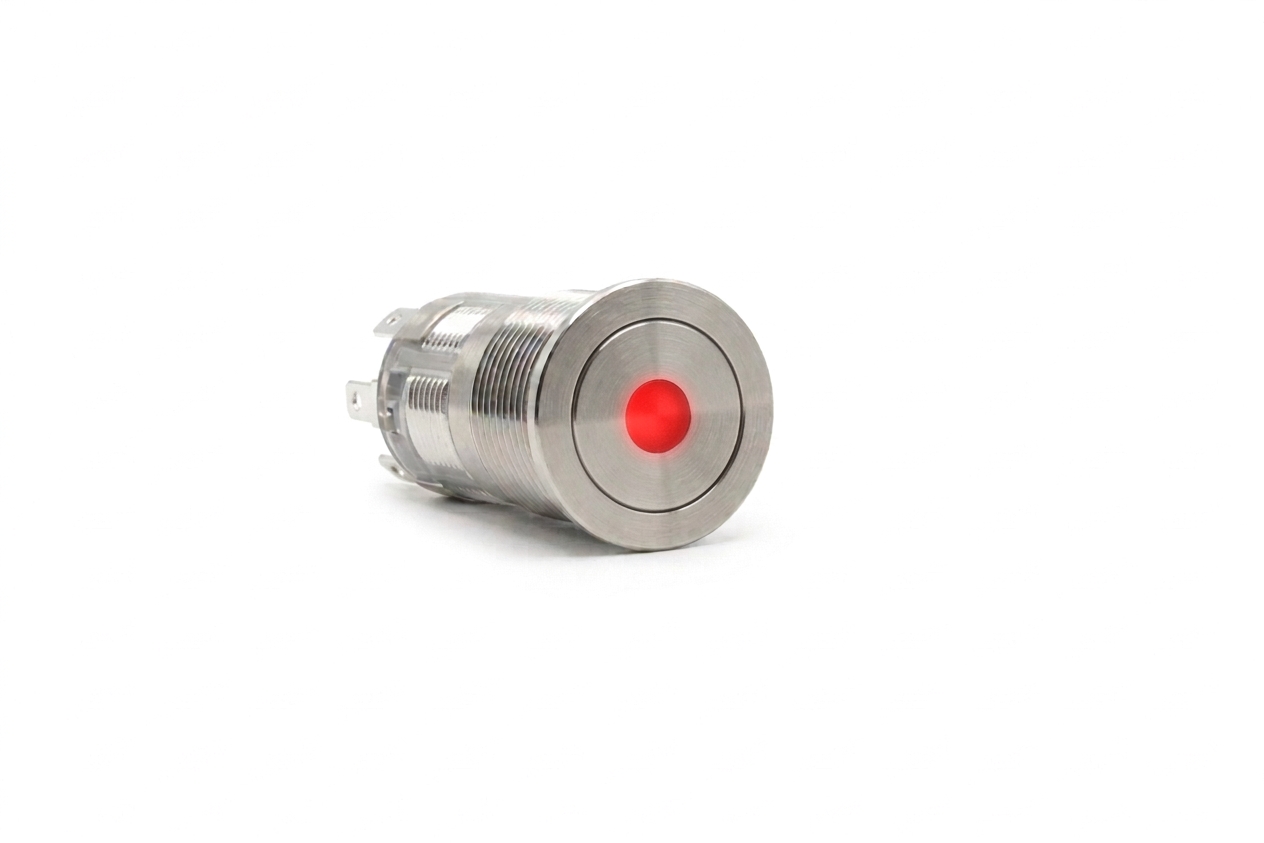 CMI16 16mm Edelstahl Schalter (rastend) Flach, Punktbeleuchtung Rot