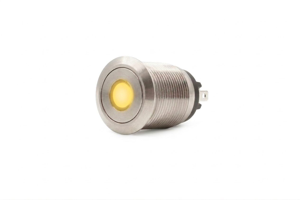 CMI02 19mm Taster Edelstahl Flach, Punktbeleuchtung Gelb