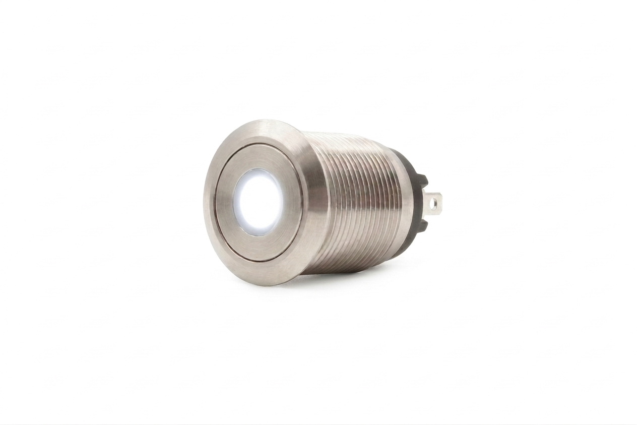 CMI02 19mm Taster Edelstahl Flach, Punktbeleuchtung Weiss