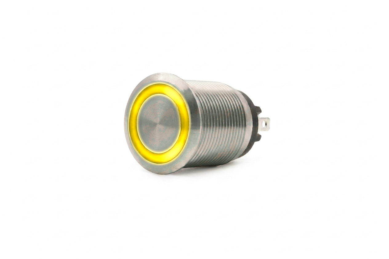 CMI02 19mm Taster Edelstahl Flach, Ringbeleuchtung Gelb