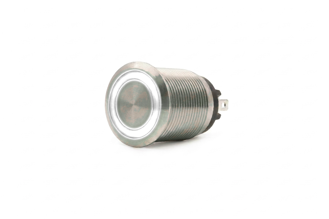CMI02 19mm Taster Edelstahl Flach, Ringbeleuchtung Weiss