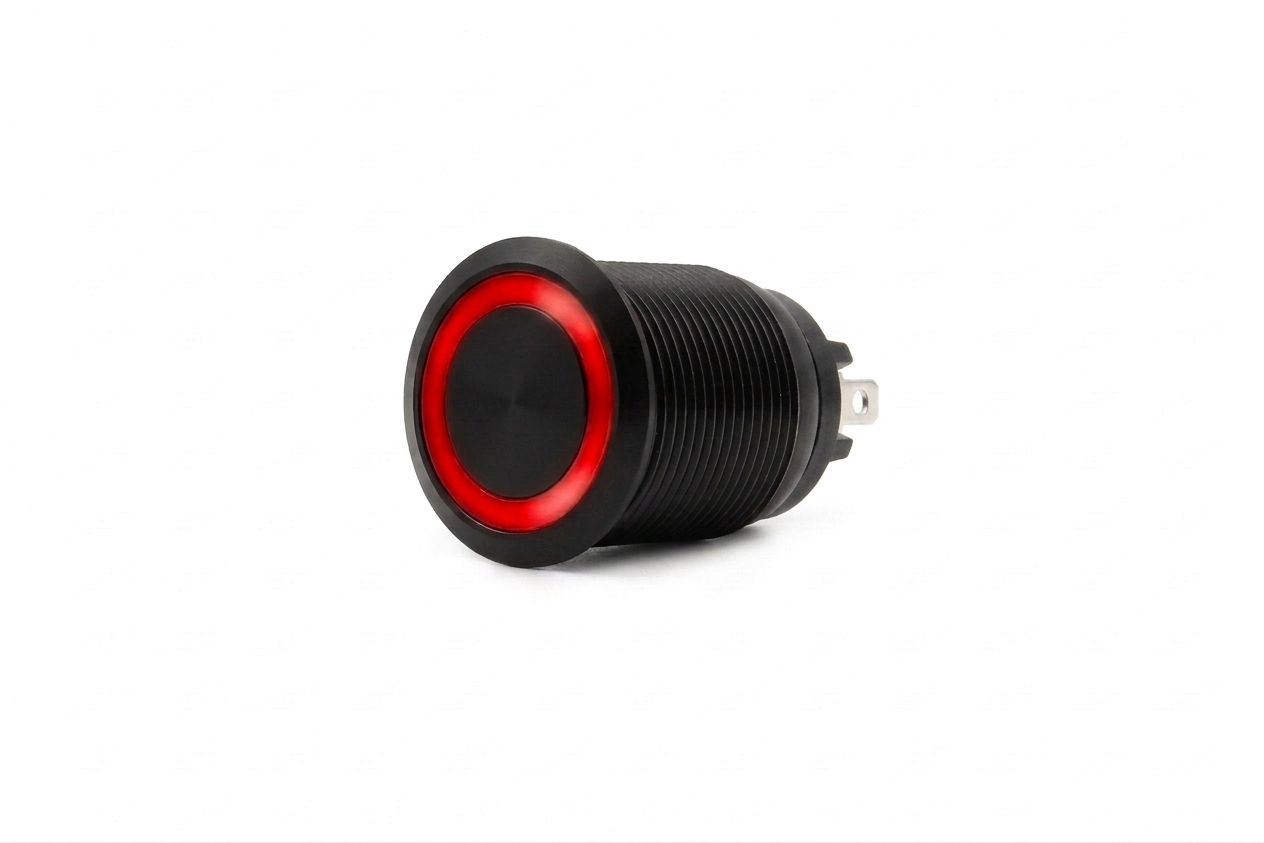 CMI02 19mm Taster Aluminium Flach, Ringbeleuchtung Rot