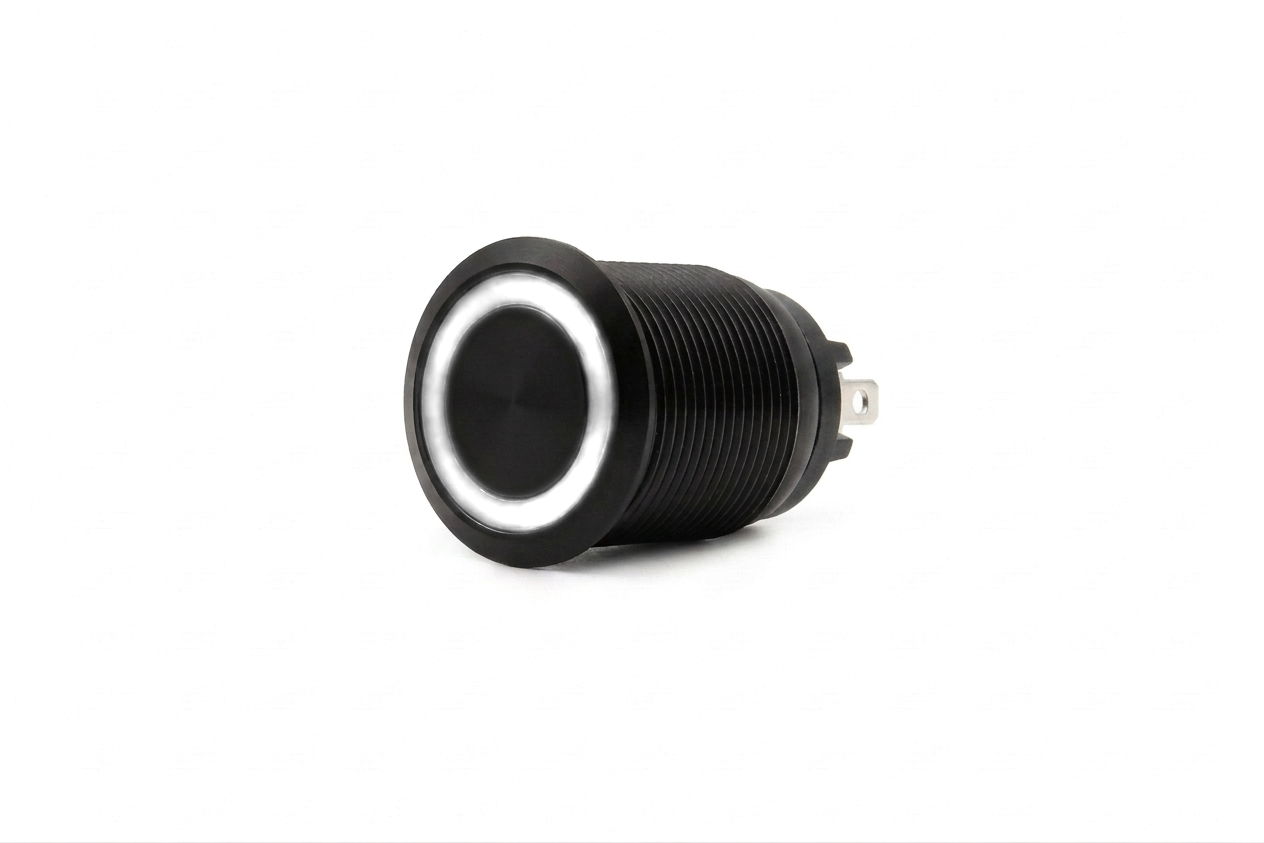 CMI02 19mm Taster Aluminium Flach, Ringbeleuchtung Weiss