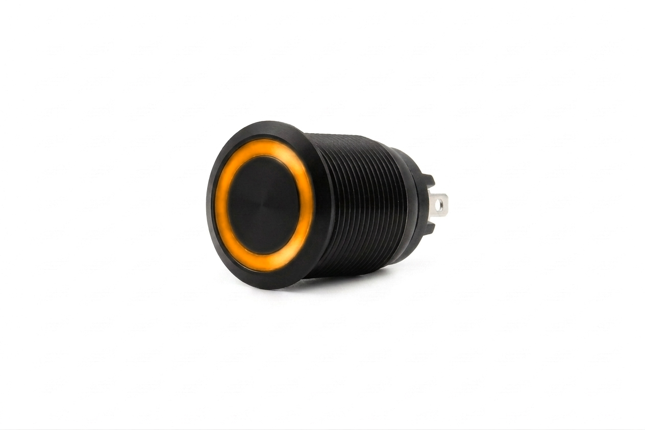 CMI02 19mm Taster Aluminium Flach, Ringbeleuchtung Orange