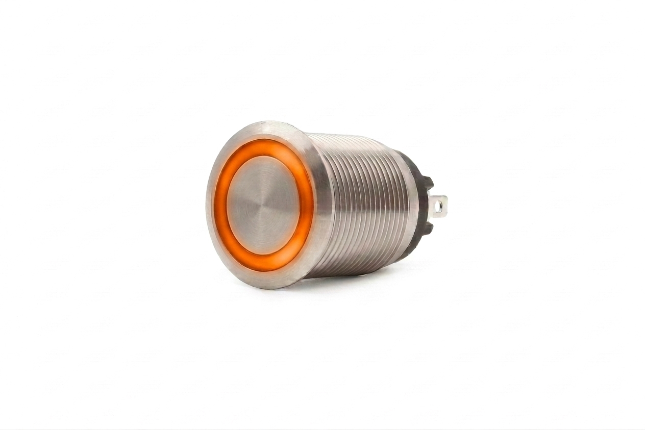 CMI02 19mm Taster Edelstahl Flach, Ringbeleuchtung Orange