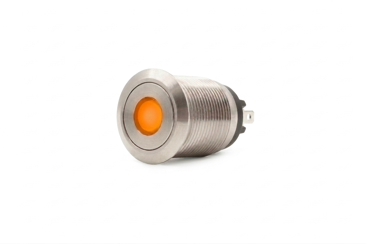 CMI02 19mm Taster Edelstahl Flach, Punktbeleuchtung Orange