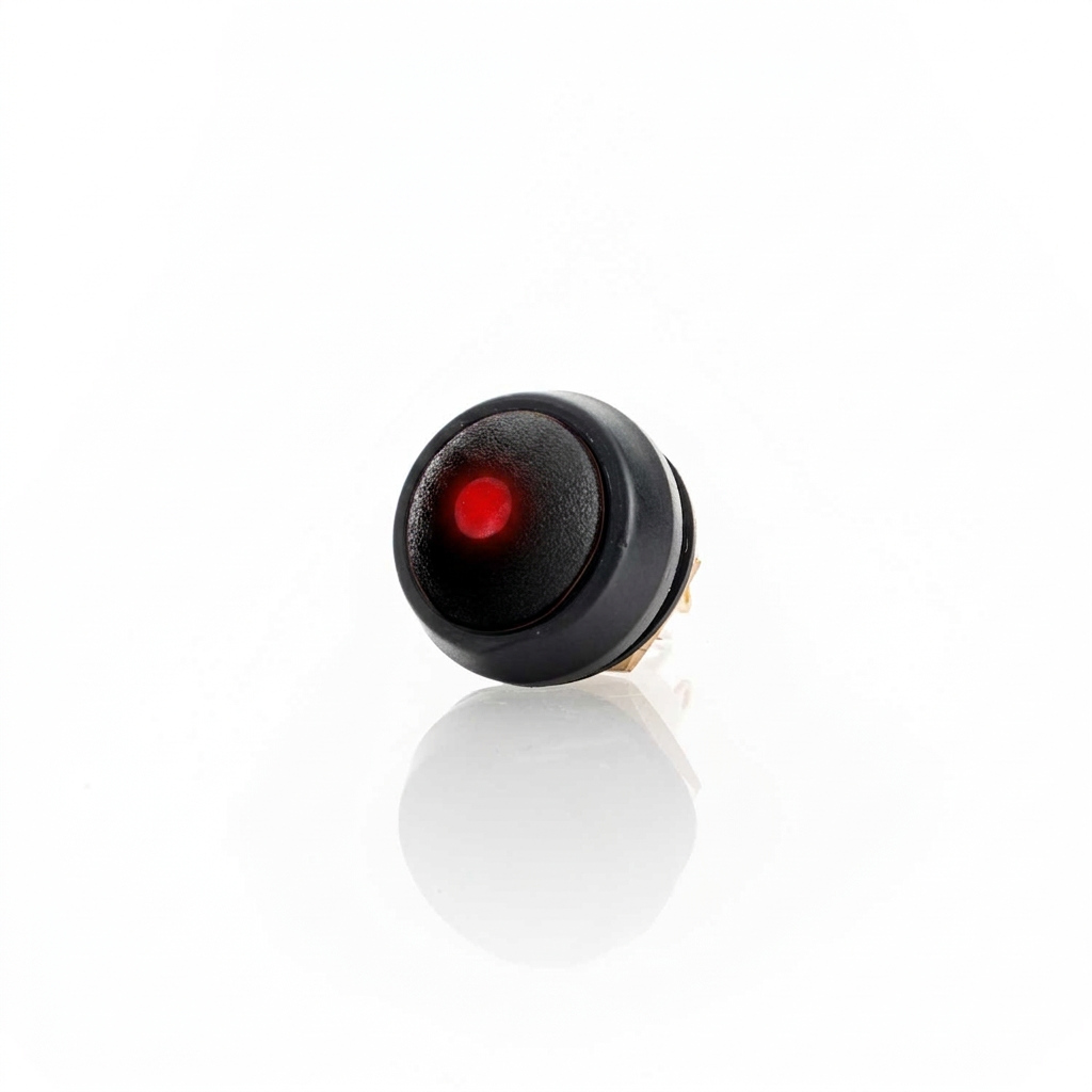 59er 12mm Kunststoff Taster Rund Schwarz, Punktbeleuchtung Rot